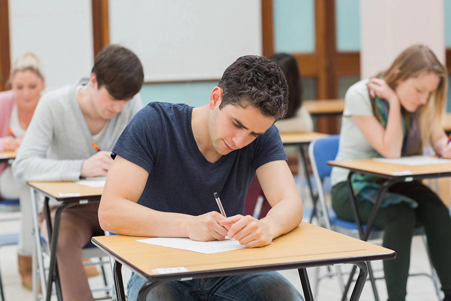 Students taking a test in a classroom in New Rochelle